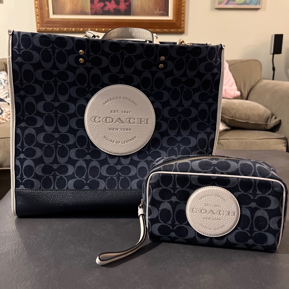 Dempsey Tote 40 In Signature Denim With Coach Patch & Boxy Cosmetic Case 20